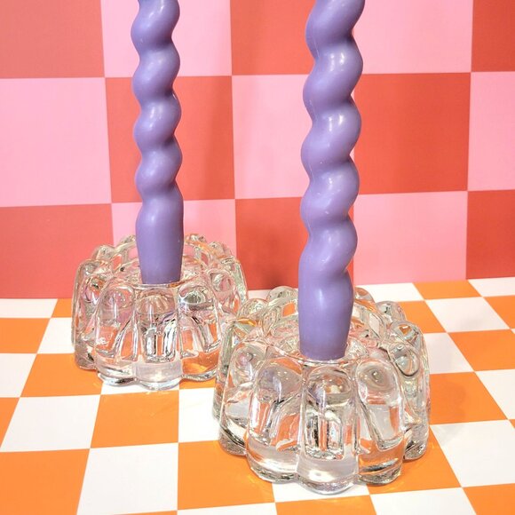 Vintage Bubble Glass Candle Holders Pair of Retro Candlesticks for Boho Tablesca - Picture 6 of 7